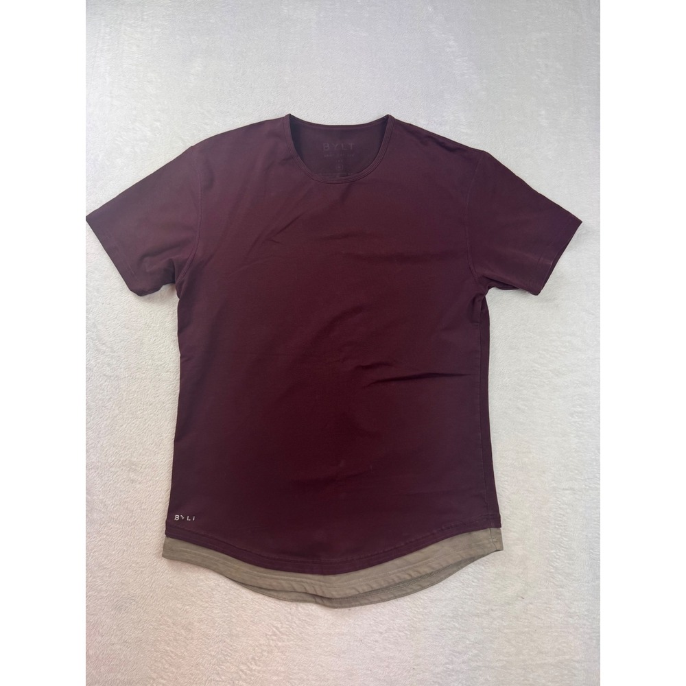 BYLT Basics Drop Cut LUX Short Sleeve Tee Maroon Khaki Mens Medium